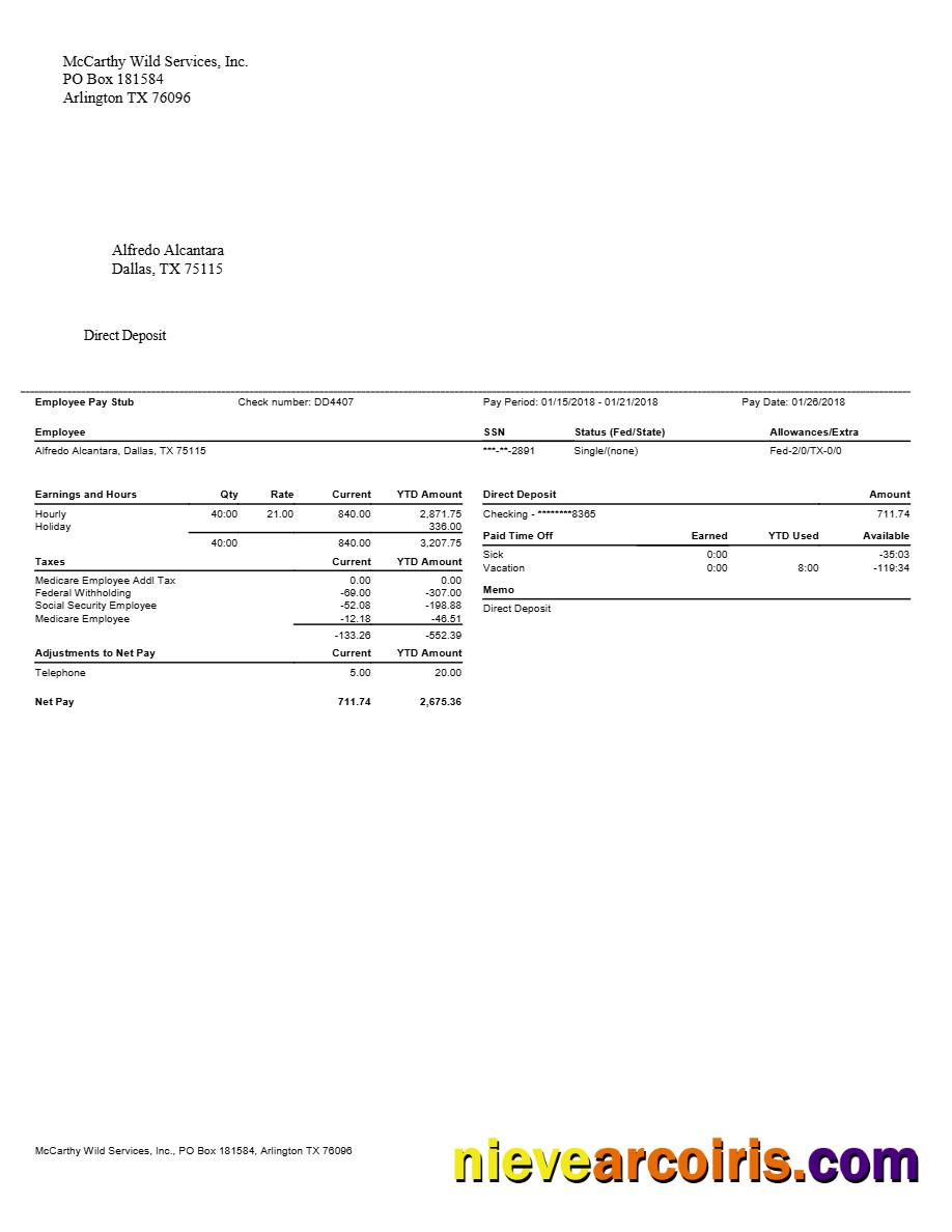 McCarthy Wild Services, Inc․ pay stubs